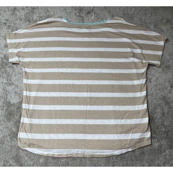 Chicos Striped Short Sleeve Top Sz 3 Beige White Aqua Cap sleeve Nautical US XL - Picture 2 of 6